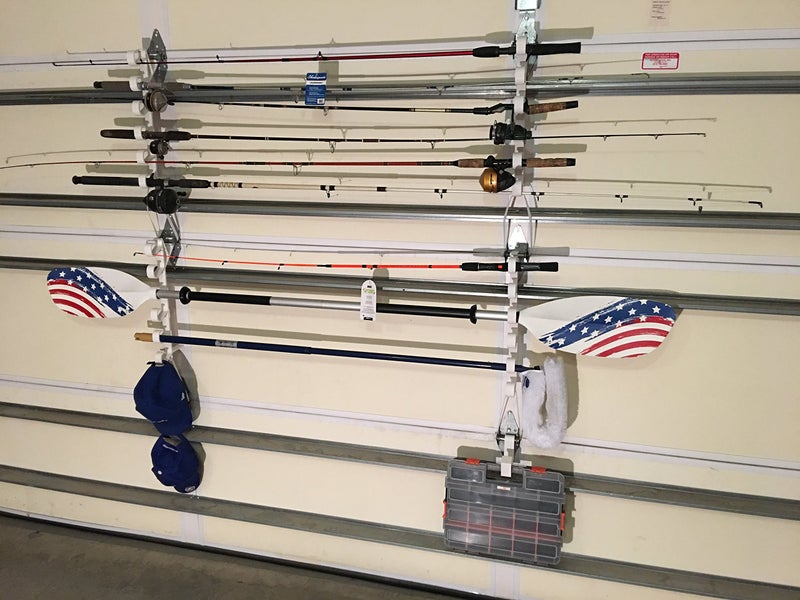 Fourth Wall Solutions Storage Rack for Garage Doors with Hooks for Fishing Rods, Kayak Paddles and More - Image 1